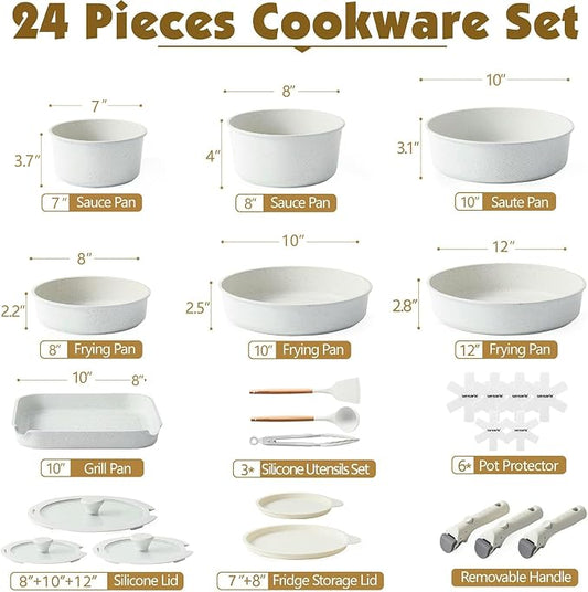 SENSARTE 24 Piece Pots and Pans Set, Nonstick Detachable Handle Cookware - Image 2