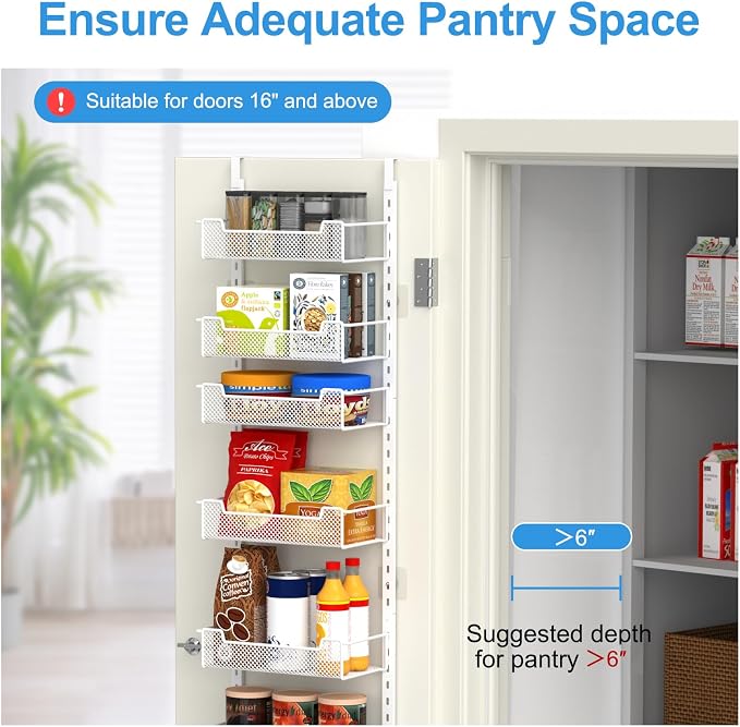 12.3" W Narrow Over the Door Pantry Organizer, 8-Tier Over the Door Organizer - Image 5