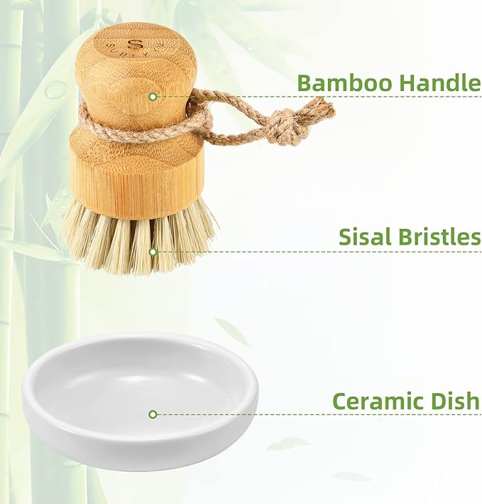 Bamboo Dish Scrub Brushes, Kitchen Wooden Cleaning Scrubbers Set - Image 4