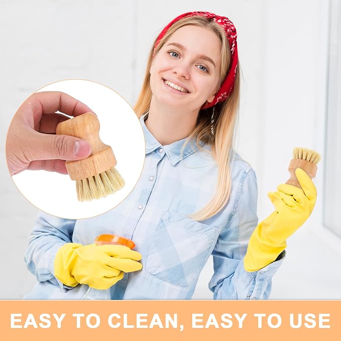 6 Pack Wood Dish Brush Set, Wood Scrub Brush - Image 5