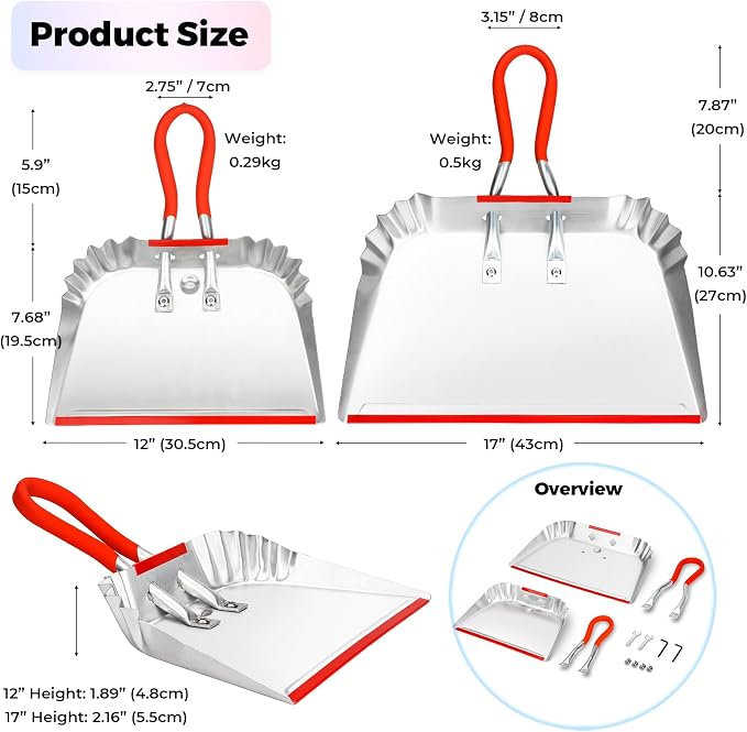 2 Pack Metal Dust Pan 17" and 12", Aluminum Heavy Duty Dust Pans - Image 5