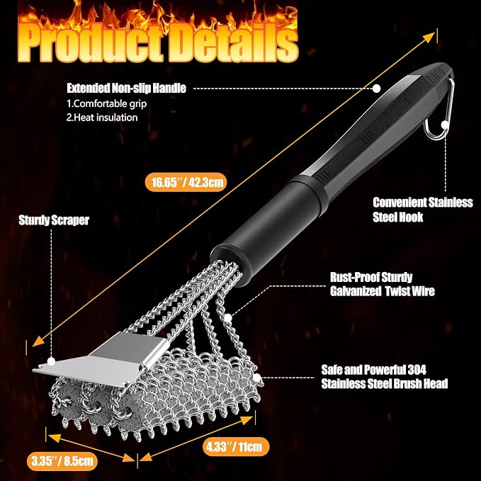HOUSE AGAIN Grill Brush and Scraper Bristle Free, 304 Stainless Steel Brush - Image 2