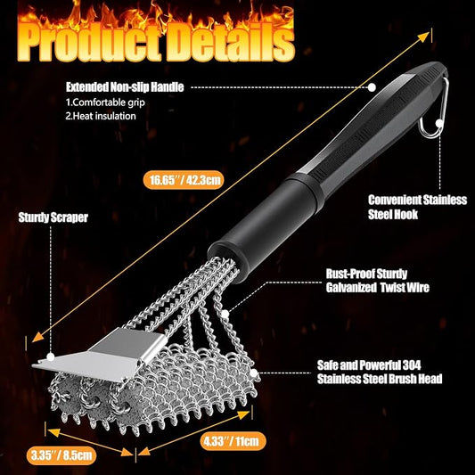 HOUSE AGAIN Grill Brush and Scraper Bristle Free, 304 Stainless Steel Brush - Image 2