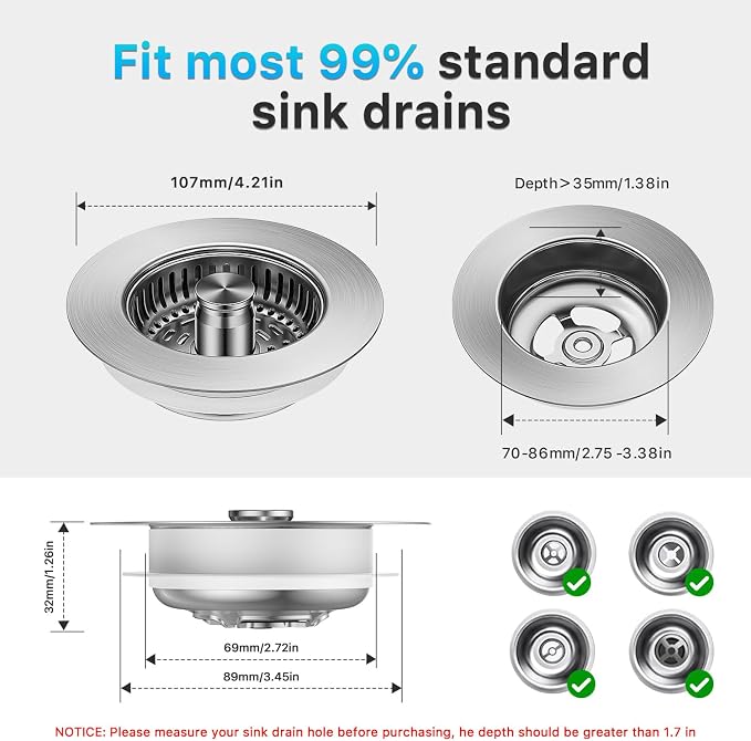 1S-Install Upgraded Kitchen Sink Strainer & Stopper – Pop-Up Fast Drain - Image 6