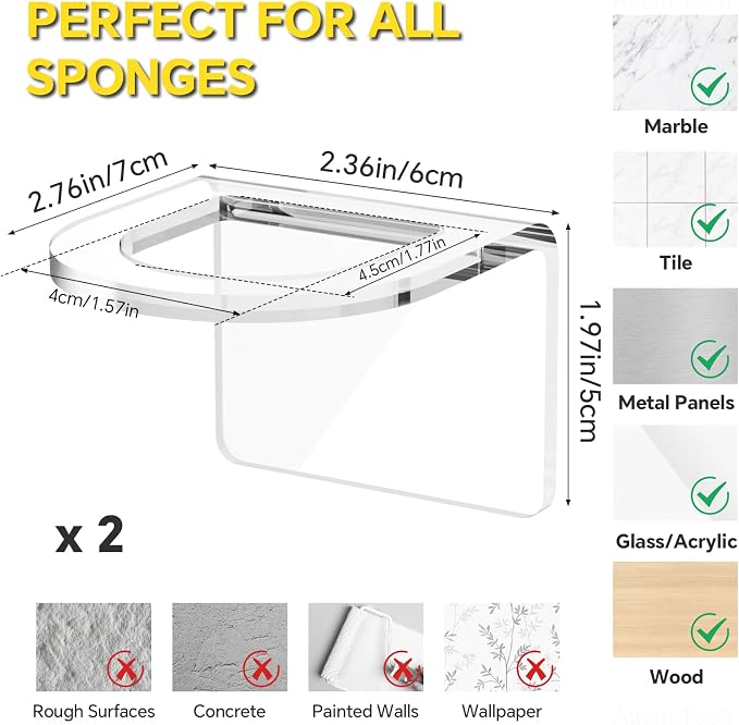 NiHome Clear Acrylic Kitchen Sink Brush Holder 2PCS, Universal Fit Compatible - Image 7