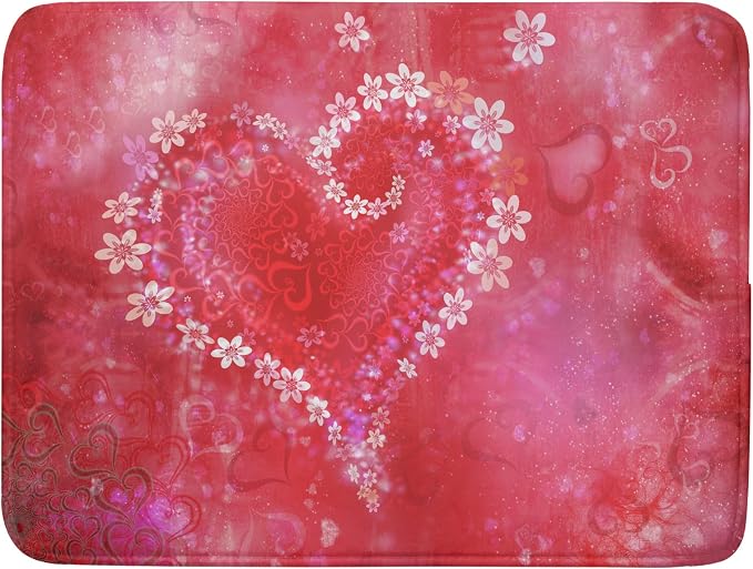 Valentines Day Dish Drying Mat for Kitchen Counter Red Heart Flower Decor by Sweetshow