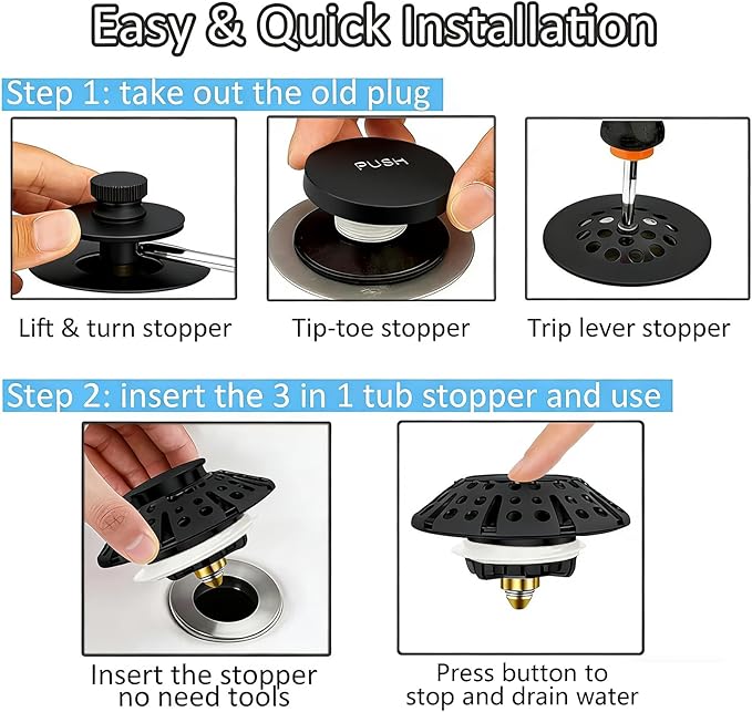 Bathtub Drain Stopper, Pop Up Tub Stopper Plug - Image 4