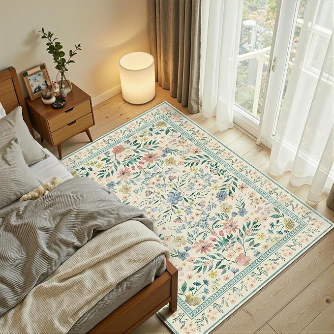 Floral Rug for Entryway, 3x5 Washable Area Rug, Non Slip Low Pile Carpet - Image 2