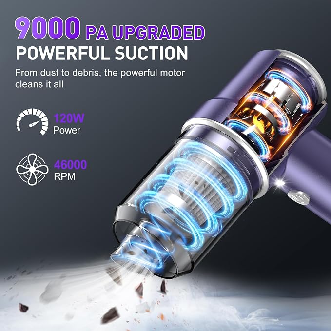 KMM Handheld Car Vacuum Cleaner, 9000PA Vacuum Cleaner & Air Duster, 120W High - Image 3