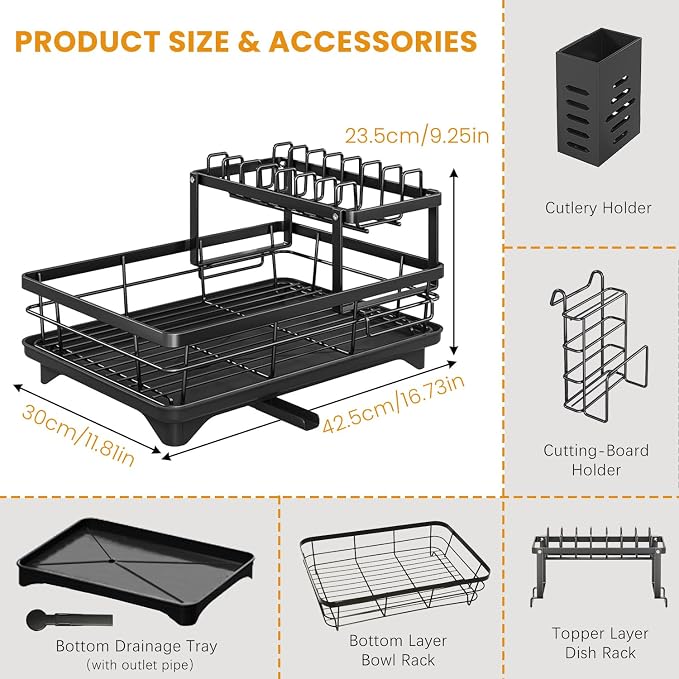 Dish Drying Rack, 2-Tier Rustproof Steel Kitchen Organizer - Image 7