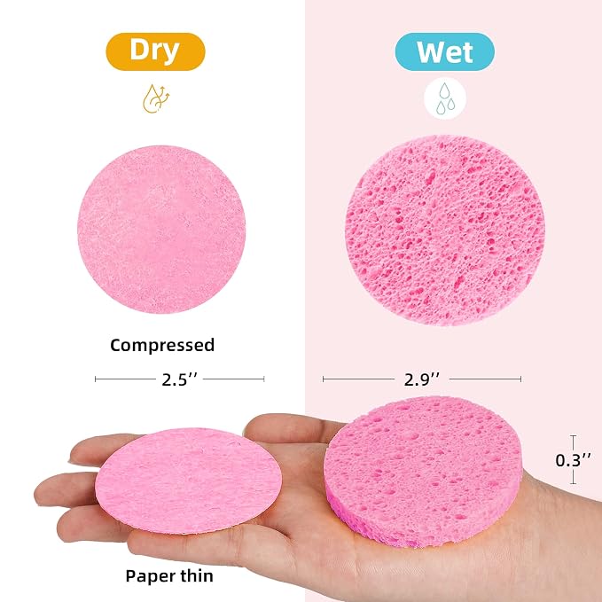 60-Count Compressed Facial Sponges 100% Natural Cellulose Cosmetic Spa Sponges - Image 2