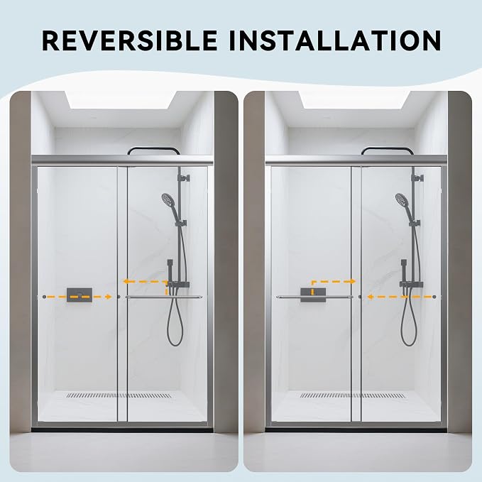 44-48" W x 72" H Bathroom Double Sliding Shower Door, Semi-Frameless Shower - Image 8