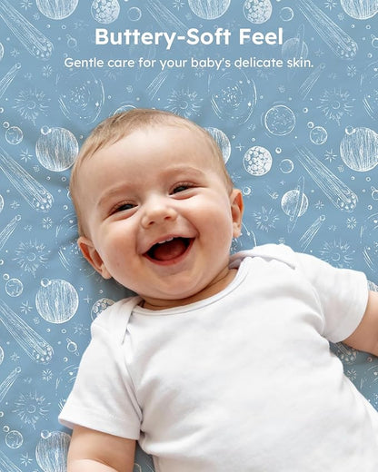Pack and Play Sheets Fitted 3 Pack, Mini Crib Sheets for Pack N Play Mattress Stretchy Portable Playard Sheets, Soft Breathable Green Gray Constellation