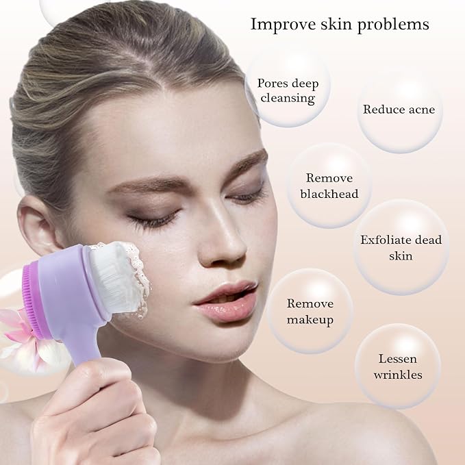 Face Brush 2 in 1, Silicone Facial Cleansing Exfoliating Brush Soft Bristles - Image 4