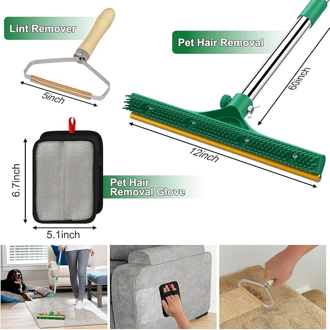 3 in 1 Carpet Rake for Pet Hair Removal, Reusable Pet Hair Remover Broom - Image 6