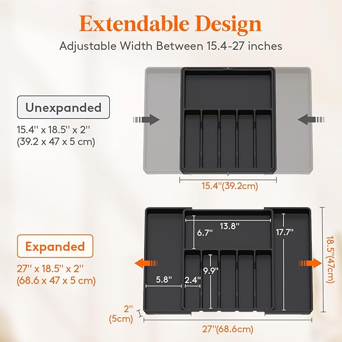 Lifewit Silverware Drawer Organizer, Expandable from 15.4 to 27 inches - Image 4