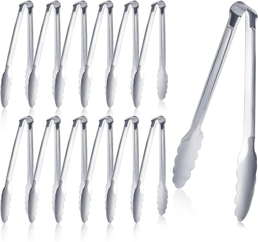 12 pieces Buffet Tongs 9'' Inches Serving Tongs Heavy Duty Stainless steel by XEVOM