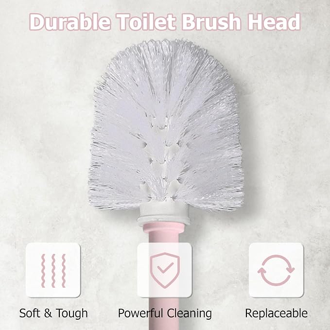 Topsky 2 Pack Compact Toilet Brush & Holder Set, Plastic Round Barrel Loo Brush - Image 4
