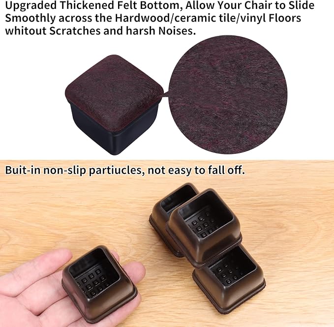 Ezprotekt 24 Pcs Extra Small Square Chair Leg Floor Protectors, Silicone Felt - Image 5