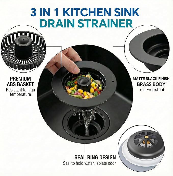 Kitchen Sink Stopper, 3 in 1 Pop Up Kitchen Sink Drain Strainer, - Image 7