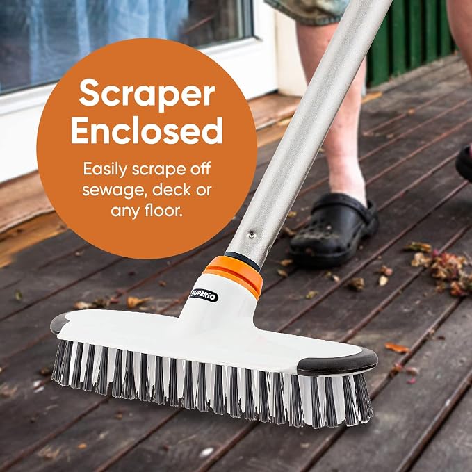 Superio Deck Scrub Brush with Long Handle, Heavy Duty Stiff Bristles Grout - Image 4