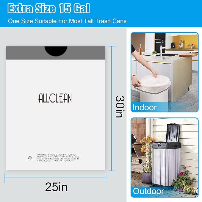 Trash Bags 15 Gallon Tall Kitchen Drawstring Garbage Bags, Fit 13-15 Gal Bins - Image 5