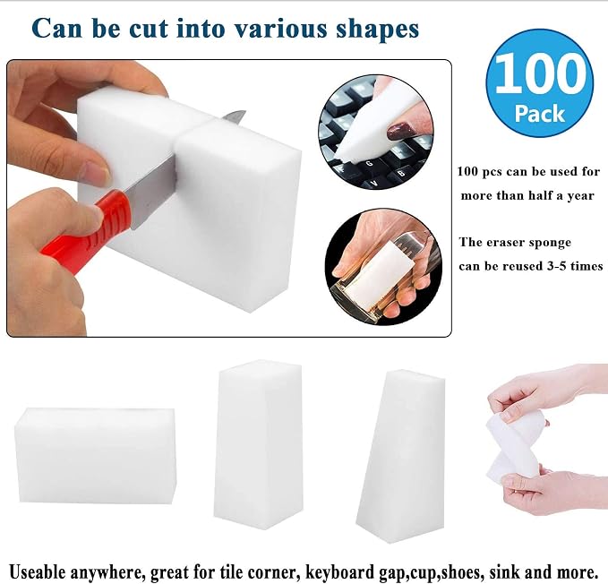 Magic Cleaning Sponges Eraser, 100 Pack Premium Melamine Sponge Foam Cleaning - Image 4