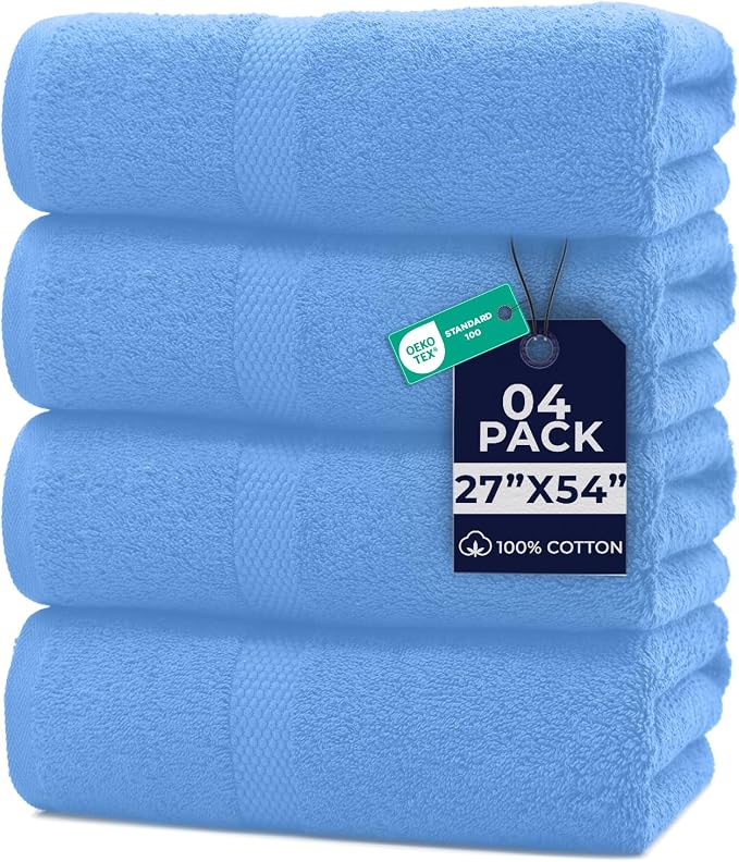 DAN RIVER Bath Towels Set of 4, 27 x 54 Inches, 100% Cotton, Larger & Lighter by DanRiver