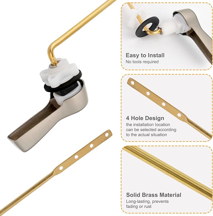 Hibbent Universal Metal Front Mount Toilet Handle Replacement Kit, Brass Toilet - Image 2