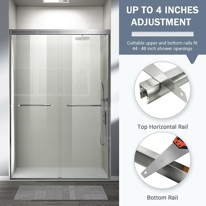 44-48 in. W x 72 in. H Double Sliding Shower Door, Semi-Frameless Bypass - Image 5