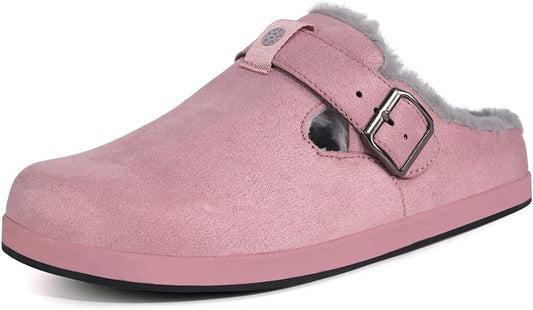 Fur Lined Clogs for Women Men Suede Winter Slippers Arch Support Slip on Mules by Hsyooes