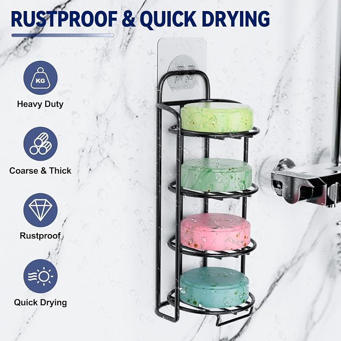 4-Tier Shower Soap Shampoo Bar Holder, Self Adhesive & Freestanding Draining - Image 3