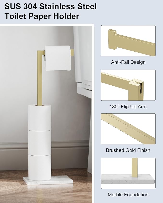 Toilet Paper Holder Stand Brushed Gold SUS 304 Stainless Steel Rustproof Free - Image 4