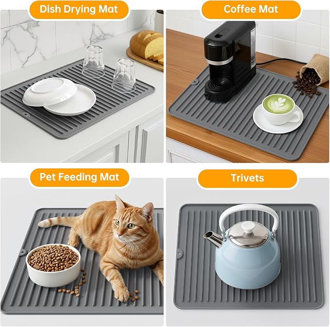Songrey 12" x 6.5" Silicone Dish Drying Mat, Kitchen Counter Drying Pad - Image 6