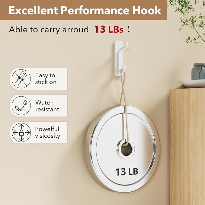 Wall Hooks for Coat and Towel: 13LB Adhesive Door Hanger Stick on - Image 2