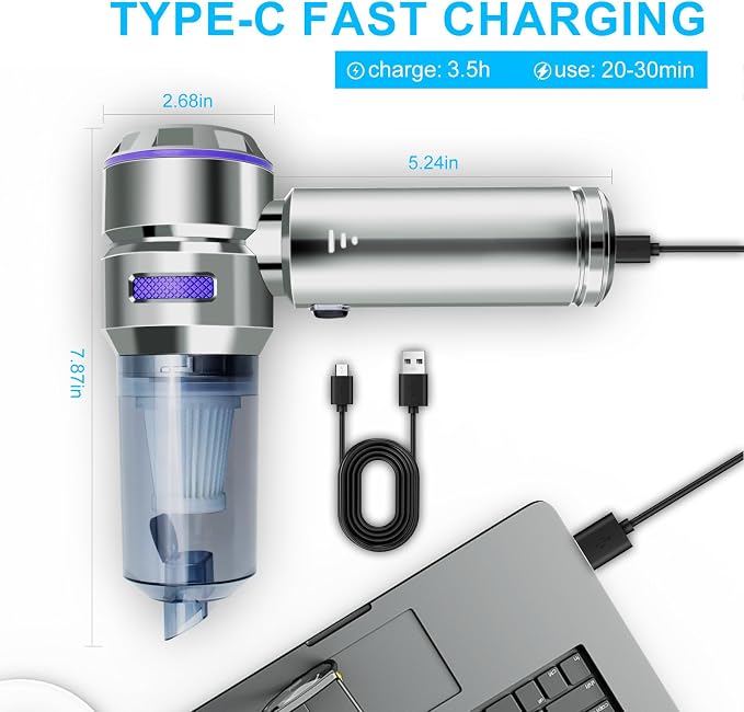Car Vacuum Portable Cordless, 21000Pa Strong Suction Handheld Vacuum, 100W Auto - Image 7