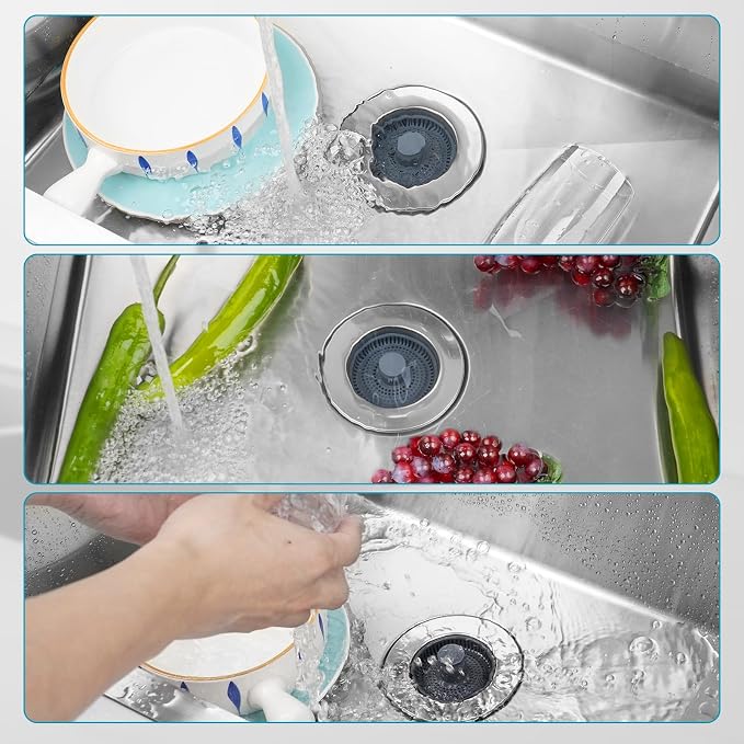 Hibbent 3 in 1 Kitchen Sink Drain Strainer, Stainless Steel Wrapped Shell Drain - Image 8