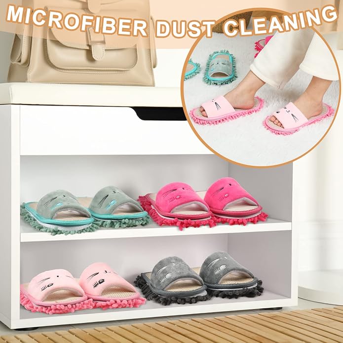 Wesiti 4 Pairs Washable Mop Slippers Microfiber Funny Mop Shoes Floor Cleaning - Image 5