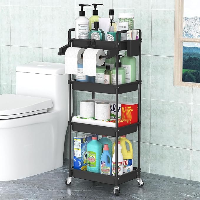 SPACEKEEPER Rolling Storage Cart, 4-Tier Bathroom Organizer Utility Cart - Image 6