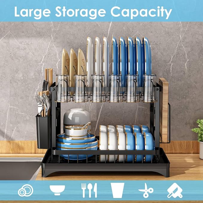 Dish Drying Rack for Kitchen Counter 2 Tier Iron Dish Drainer - Image 5