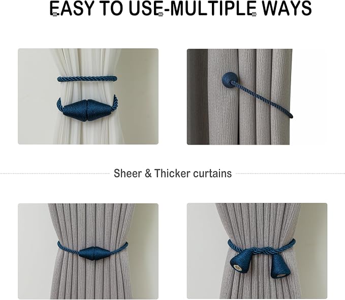 Magnetic Curtain Tiebacks 6 Pack Outdoor Rope Curtain Tie Backs Decorative - Image 5