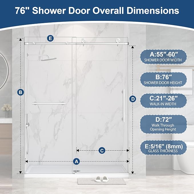 Frameless Shower Door, 5/16" Glass Sliding Shower Door - Image 2