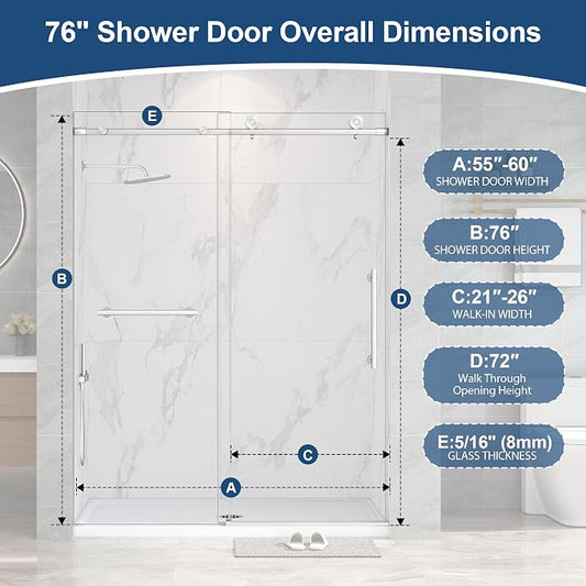 Frameless Shower Door, 5/16" Glass Sliding Shower Door - Image 2