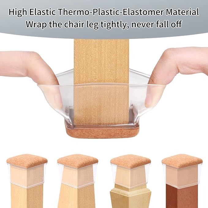 Ezprotekt 8 Pcs Extra Large Square Chair Leg Floor Protectors, Silicone Felt - Image 4