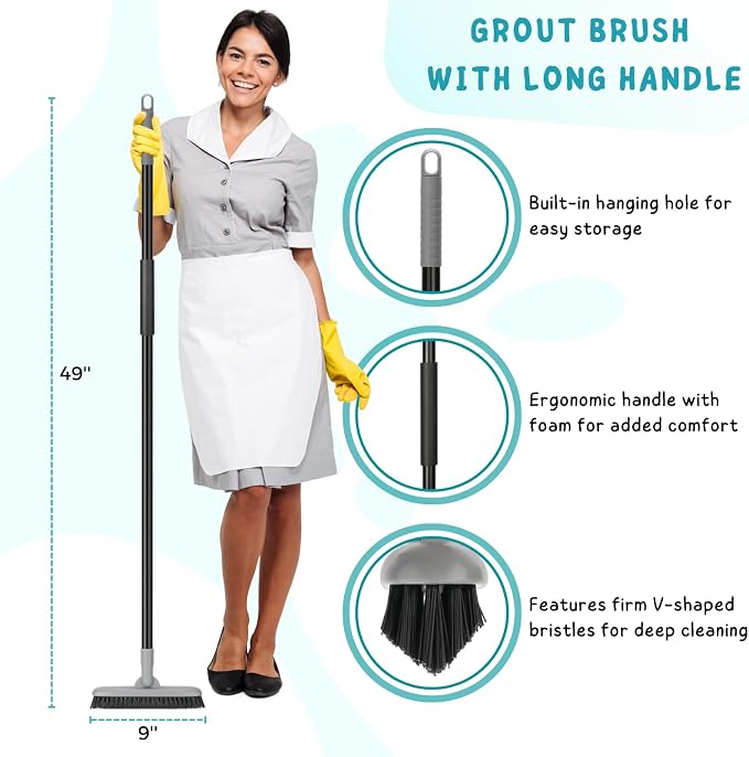 Grout Brush with Long Handle, Floors Scrubber - Image 3