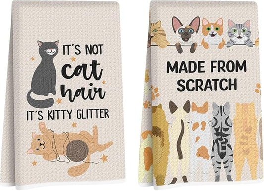 Hanamiya Na 2 Pcs Funny Cat Kitchen Towels 24x14 Inch, Cats Gifts Reusable Dish by Hanamiya+Na