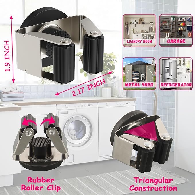 4 Pack Magnetic Mop Broom Holder, Heavy Duty Magnetic Mop Hanger - Image 4