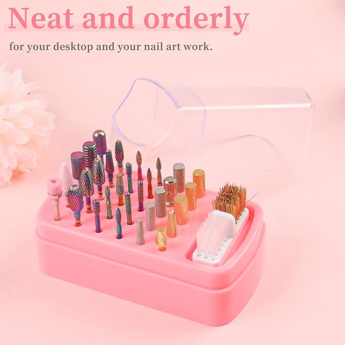 2 in 1 Nail Drill Bits Holder & Cleaning Brush Case, 30 Holes Dustproof Nail - Image 5
