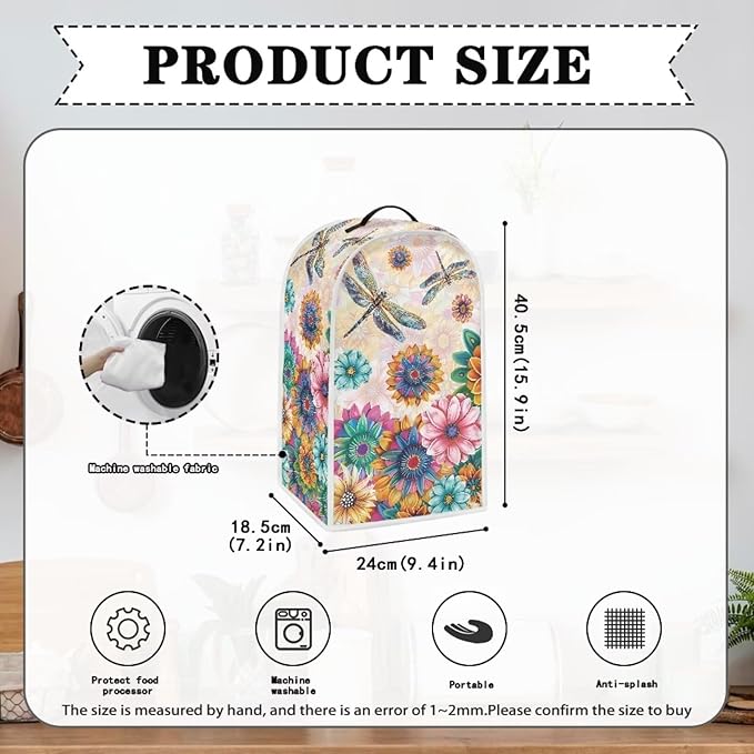 Boho Mandala Floral Blender Cover Washable Kitchen Toaster Cover Dragonfly Bread Maker Coffee Maker Protectiron Covers Size S