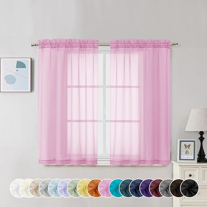 Chyhomenyc Pink Sheer Curtains 45 Inch Long 2 Panels, Light Filtering Rod by Chyhomenyc